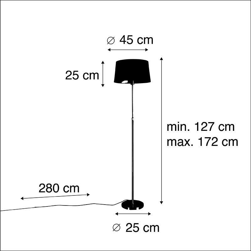 QAZQA - Moderne vloerlamp | Staande lamp | Vloerlamp | Lamp | Lichtgoud | Messing | Messing met linnenzwarte lampenkap 45 cm - Parte | Woonkamer | Slaapkamer - Rond staal | Langwerpig | Cilindrisch