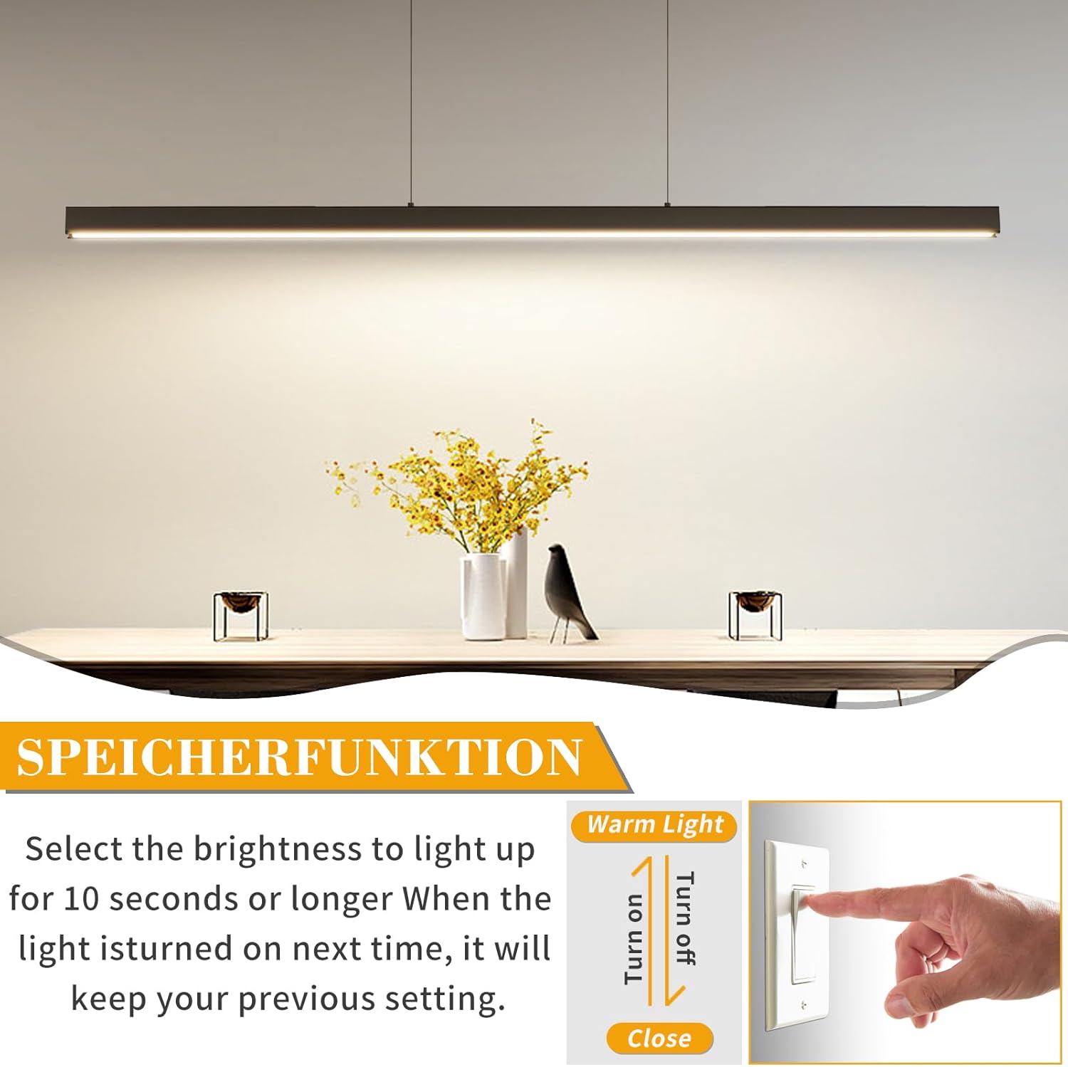 Mikeru 180cm Dimmbare Moderne LED Pendelleuchten, Kücheninsel Leuchten mit 3000K/4500K/6000K 3 Farben Lichter 10% -100% Helligkeit Einstellbar mit Fernbedienung für Esszimmer, Büro