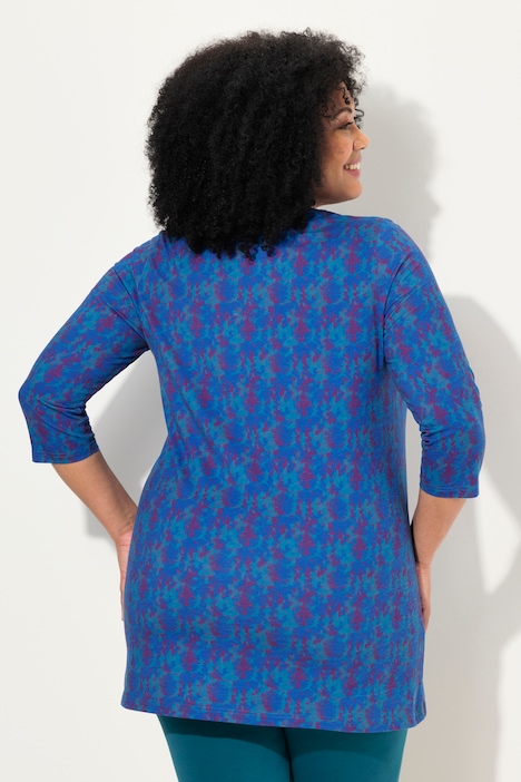 Longshirt, Batikmuster, A-Linie, V-Ausschnitt, 3/4-Arm
