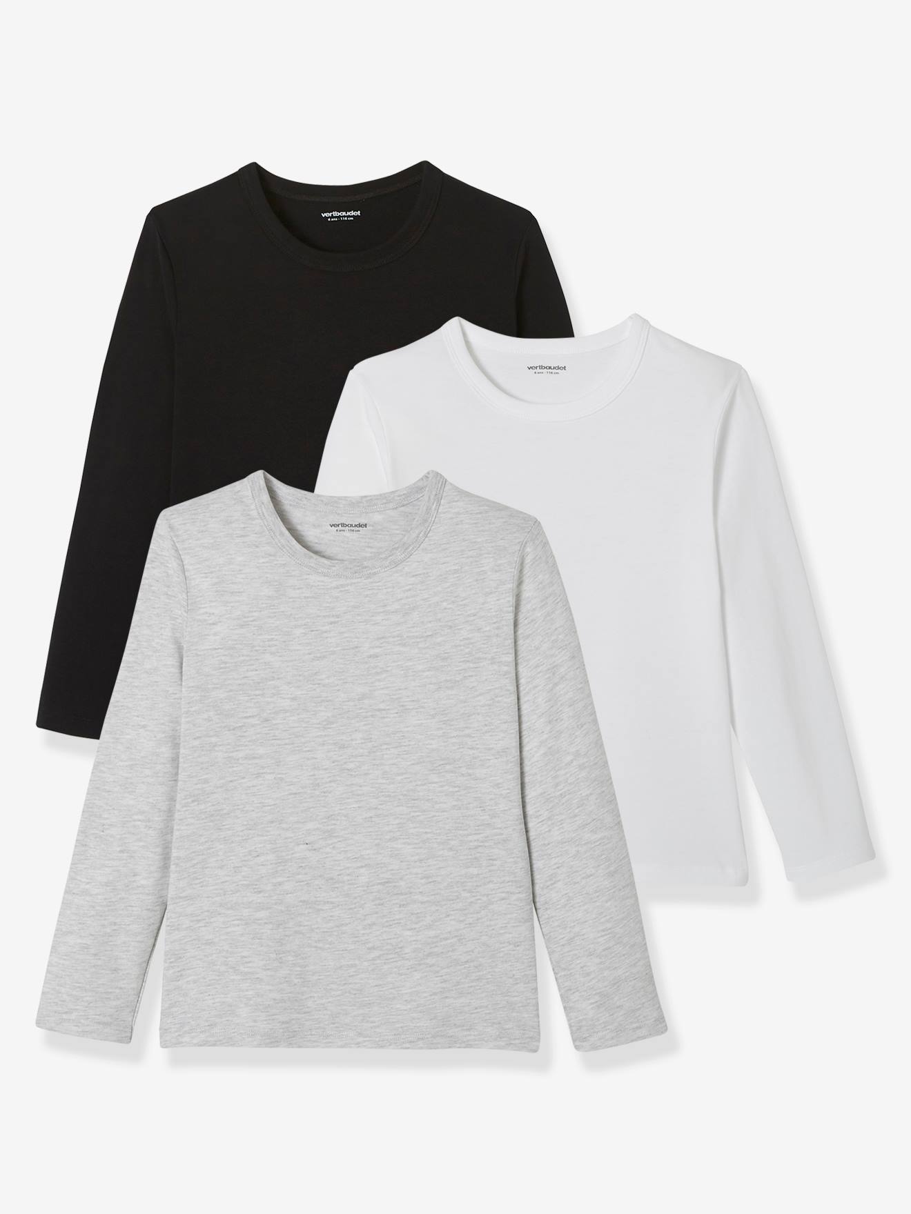 Lote de 3 camisetas de manga comprida para meninos, lisas e brancas.