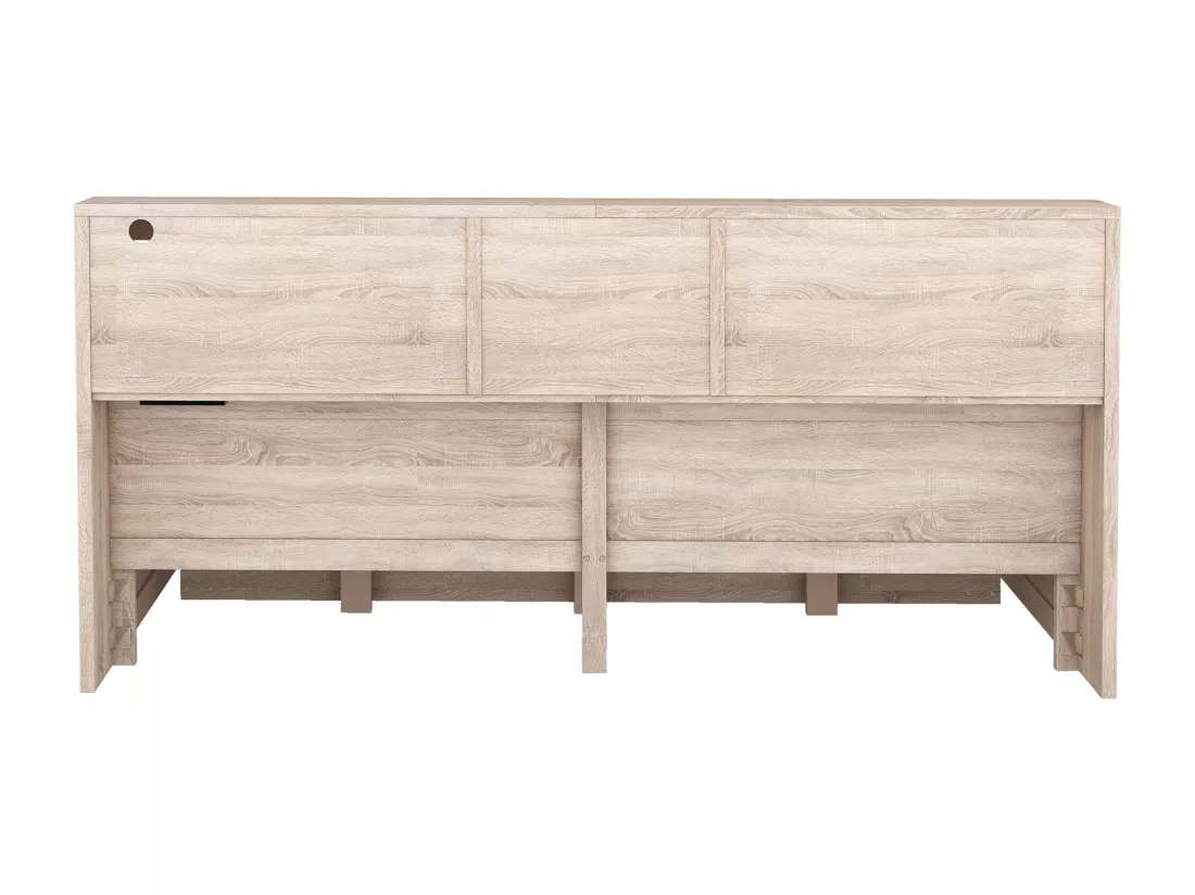 Lit banquette 140x200cm avec un lit gigogne 90x190cm - chevet de rangment avec LED et prises - Natruel