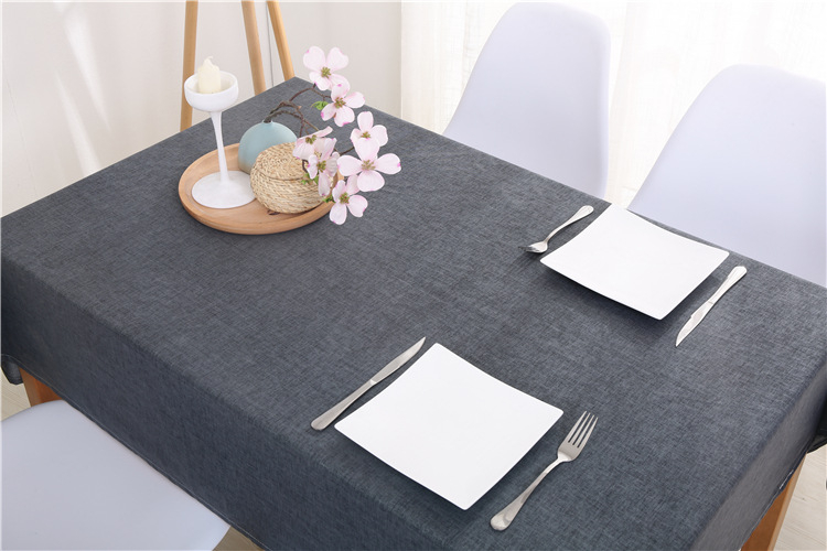(130x220cm) Leinen-Baumwoll Tischdecke Esszimmer Home Deko Wasserabweisendes Tisch Tuch Uni Design - Dunkelgrau