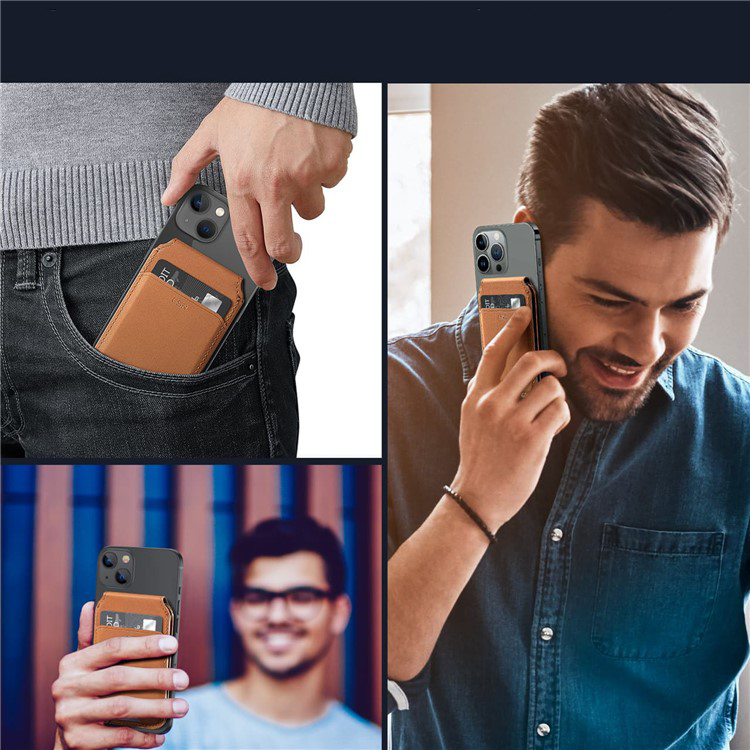 HaloLock Magnetische MagSafe iPhone Echtleder Wallet Kreditkarten Halterung   Kickstand Aufsteller - Braun