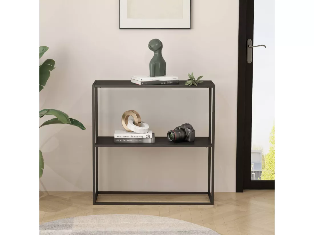 Table console Strömstad avec surface de rangement 80 x 79,5 x 26 cm noir mat [en.casa]