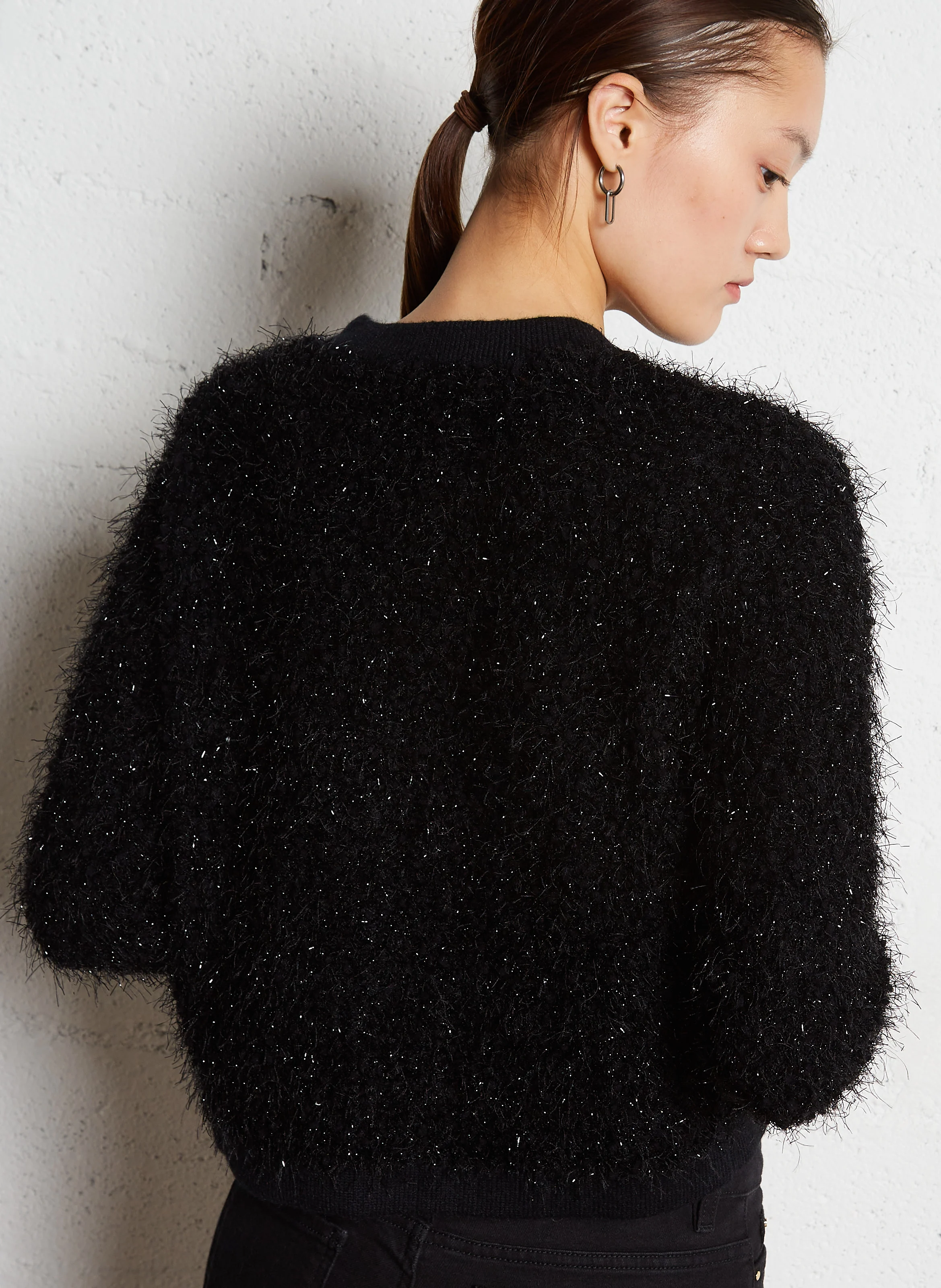 CORALY - Gilet droit court effet peluche | Noir
