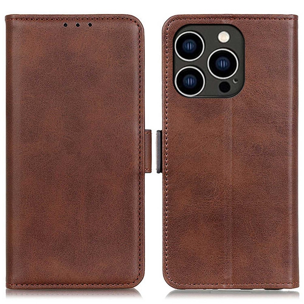 iPhone 14 Pro Vintage Leder Tasche Flip Cover mit Kartenfächer - Braun