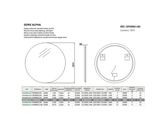 CRISTALED - Miroir de salle de bains lumineux éclairage intégré led rétr...