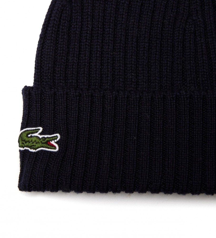 Gorro Lacoste de lã canelada azul marinho