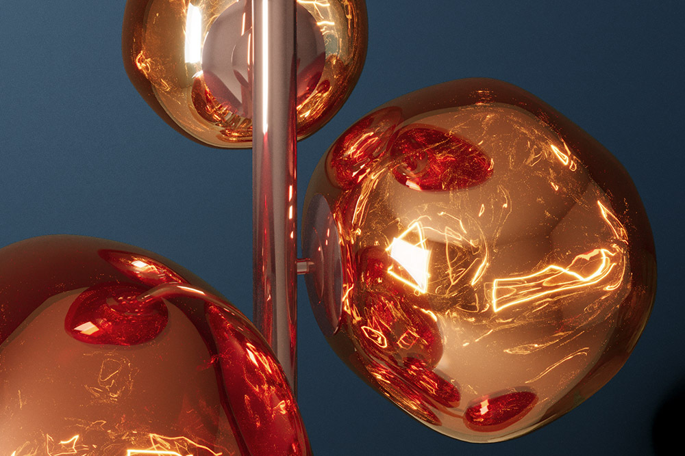 Design Stehlampe LIQUID DIAMOND 170cm kupfer Glas Stahl sieben Schirme Kugelleuchte