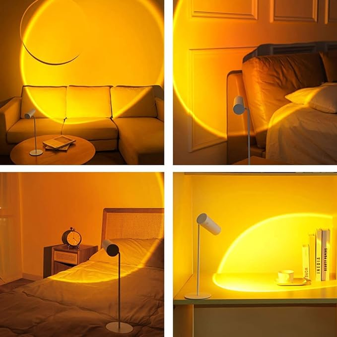 (38.5x12cm) LED Schreibtisch Lampe Sonnenuntergang Projektor Dimmbares USB Licht Biegbare Leselampe mit Touch Steuerung - Weiss