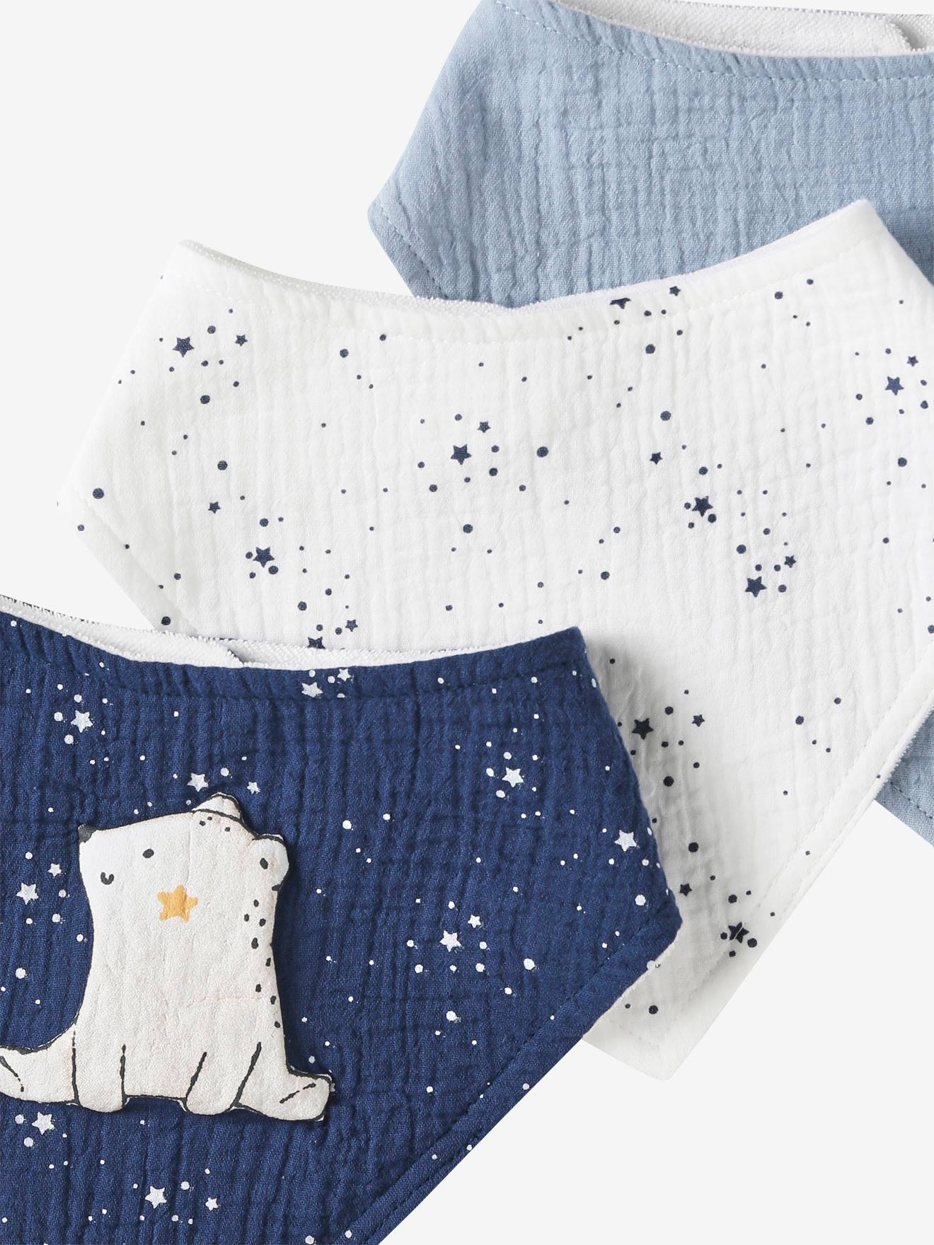 3 babadores bandana lisos em chiffon de algodão verde claro com estampas