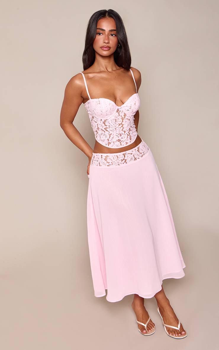Rose Bébé Jupe Midi En Mousseline Avec Taille En Dentelle Petite - Ensemble Coordonné