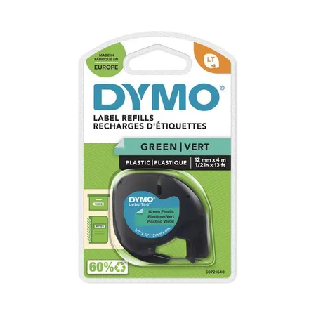 Dymo Original Schriftband für LetraTag®, Plastik, schwarz auf grün, 12 mm x 4 m