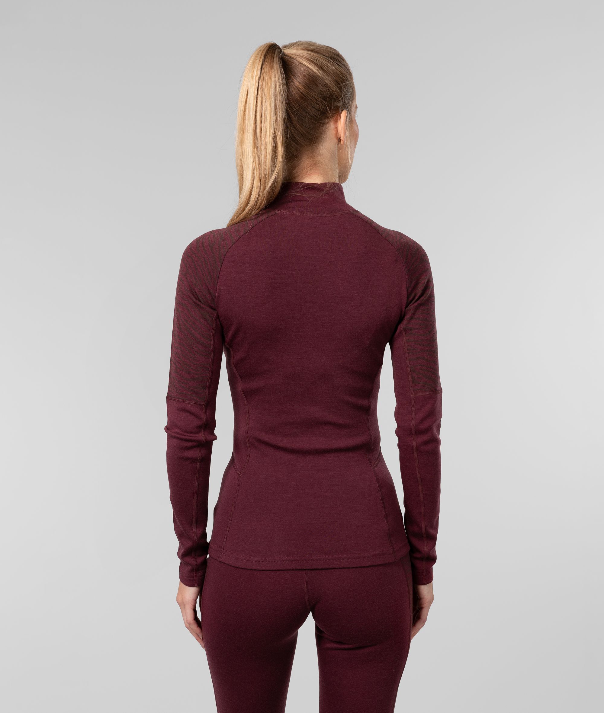 johaug elevate uld half zip langaermet baselayer t shirt dame 343 210666 brownish red
