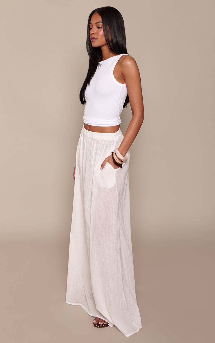 Blanc Jupe Longue Maxi En Gaze De Coton Avec Taille Élastiquée Pour Grandes Tailles