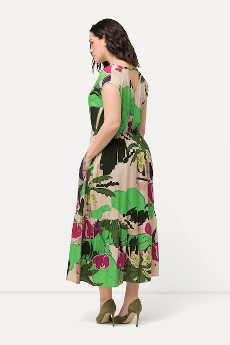 Maxikleid, Palmen, V-Ausschnitt, ärmellos