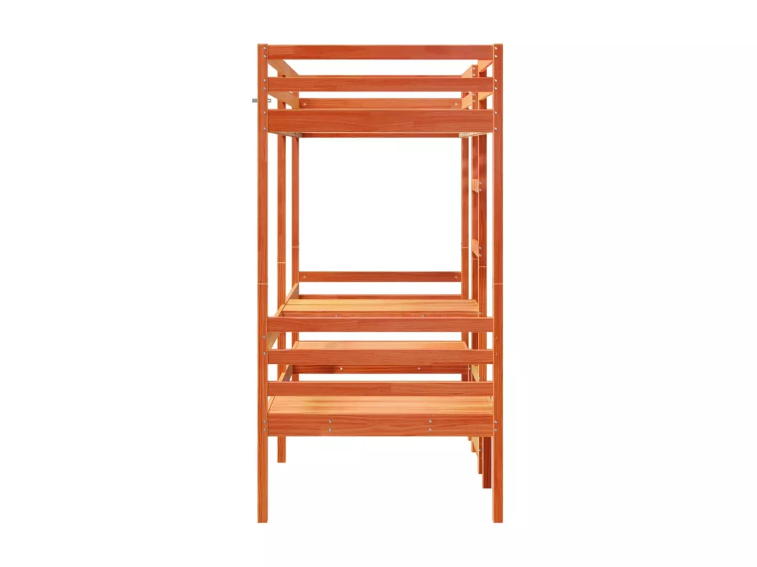 Lit mezzanine avec bureau et chaises brun cire 75x190 cm pin