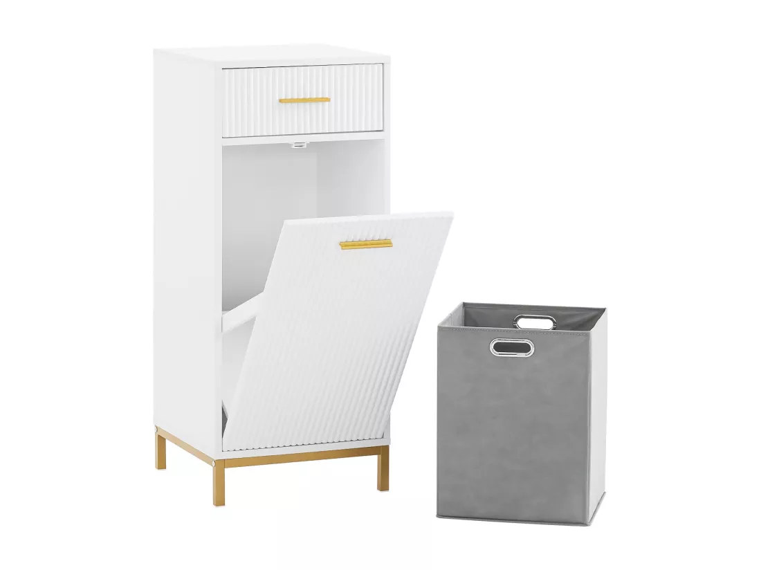 SoBuy BZR180-W Armoire à linge, Corbeille à Linge, Meuble Bas de Salle de Bain sur Pieds, Armoire Toilette, Meuble de Rangement avec 1 Tiroir et 1 Panier à Linge Amovible, Blanc