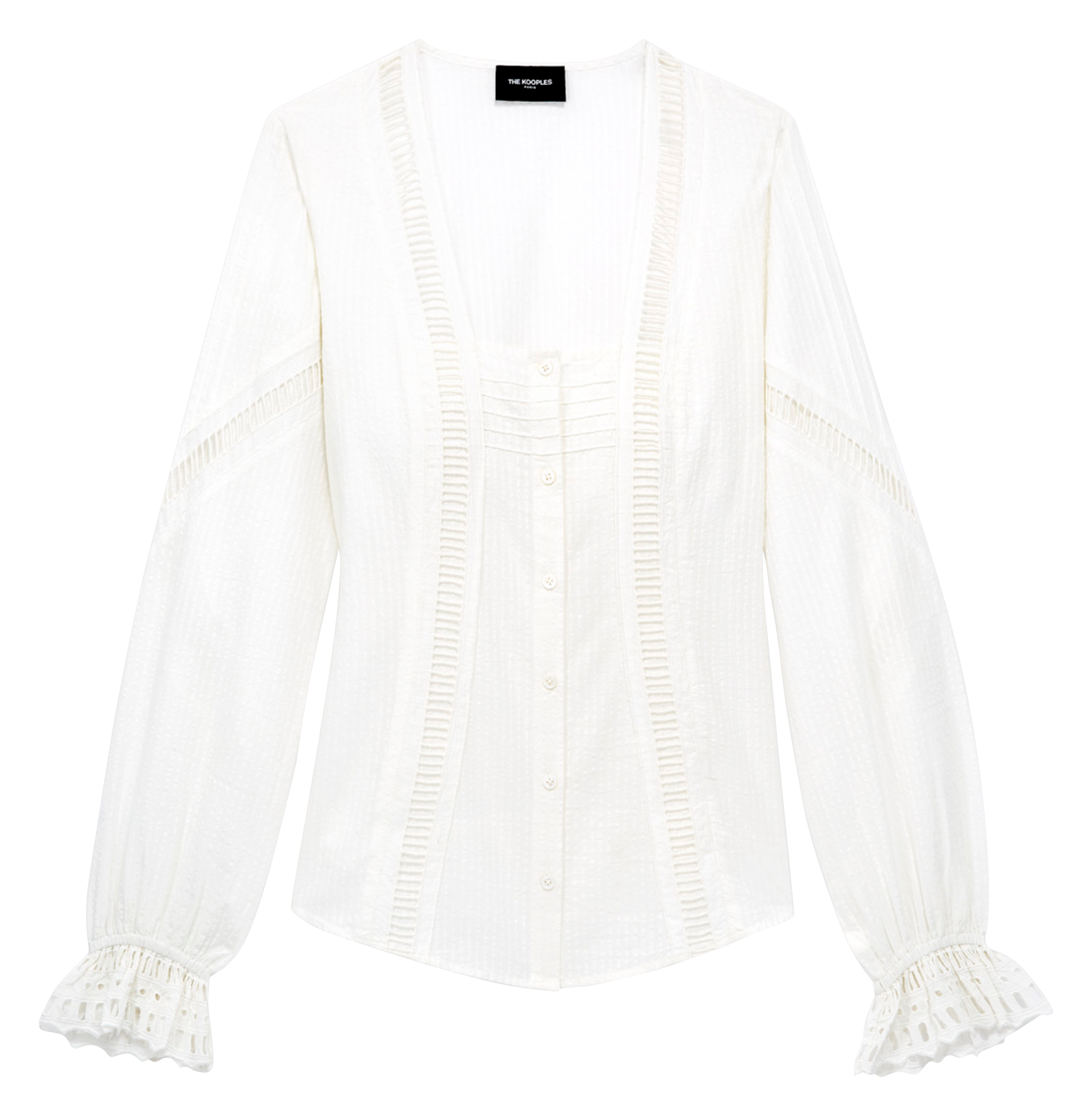 Chemise col carré brodé en coton| Blanc