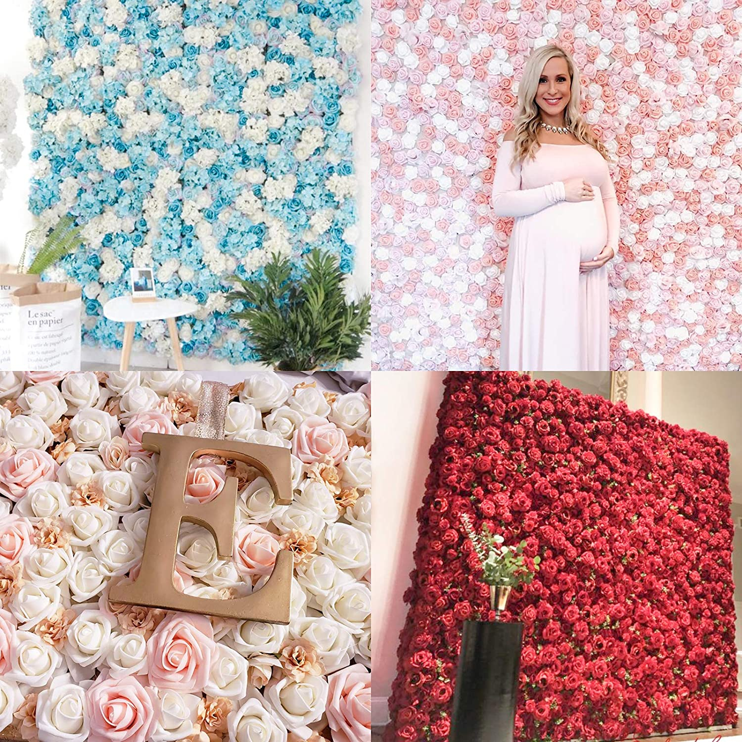 (25er Set) Ø75mm Romantische Blumenwand Schaumstoff Rosen Deko Blumen - Rosa