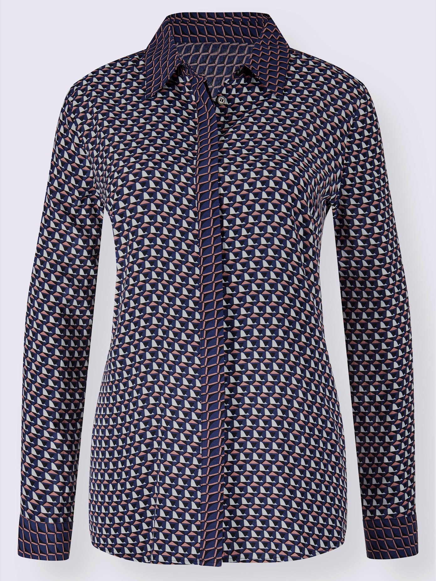 Chemisier en viscose fluide motif minimaliste col chemise manches longues
