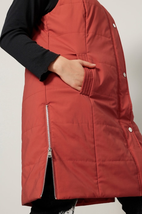 Long-Steppweste, Stehkragen, Zipper