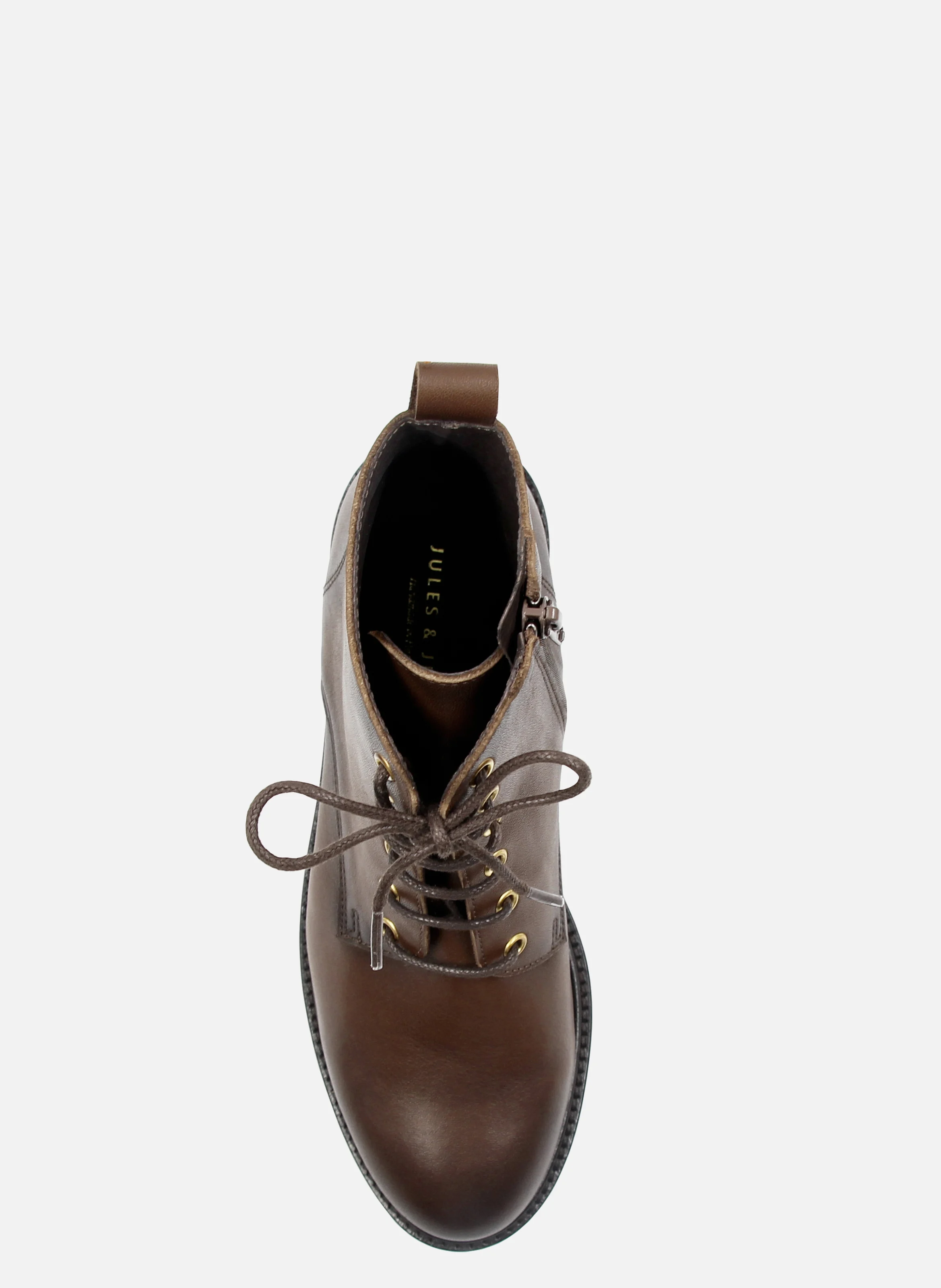 Bottines plates à lacet cuir lisse | Marron