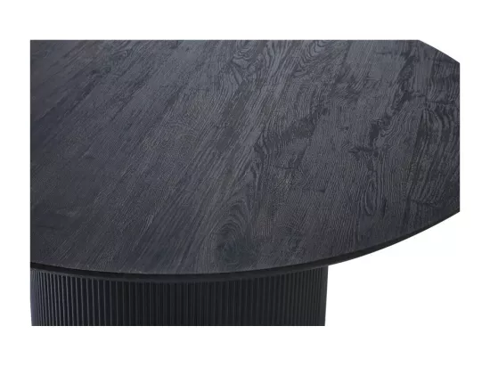 Table à manger ronde VAGOS effet bois brun foncé, idéal pour une salle à manger conviviale