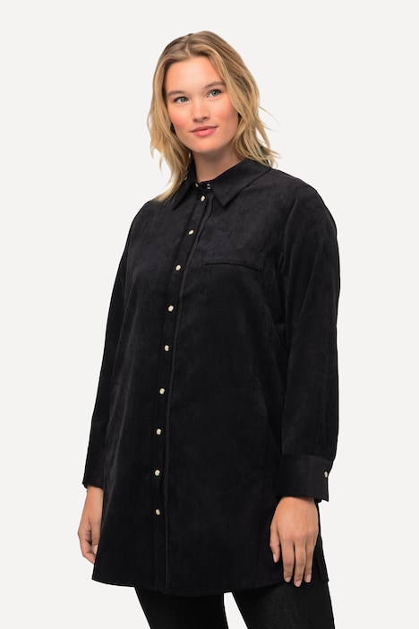 Cordbluse, Classic Fit, Hemdkragen, Langarm, Taschen