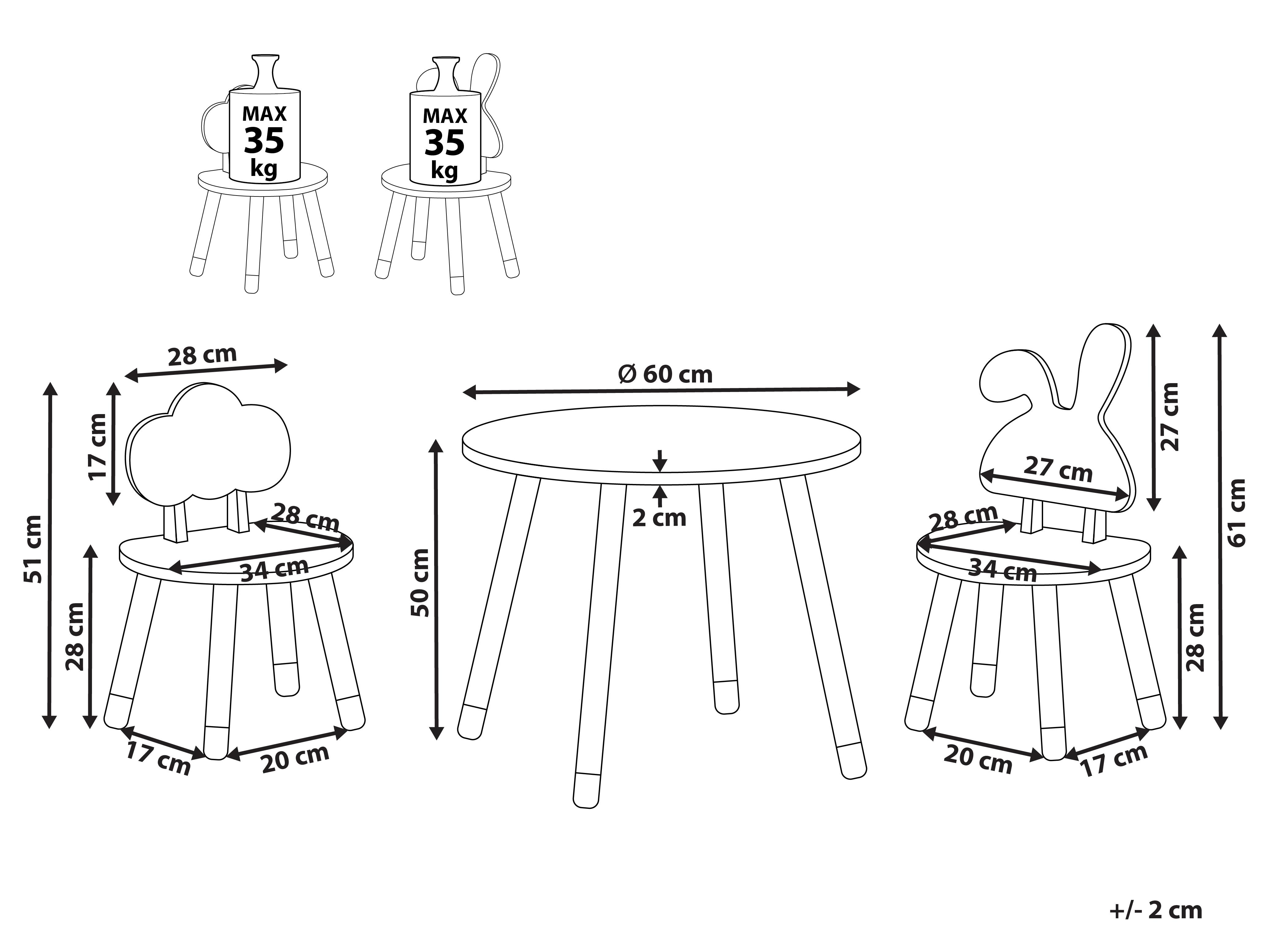 Kindertafel met stoelen ROBIN Wit