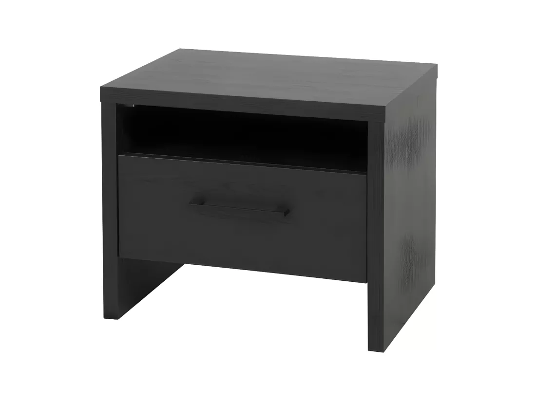 Chambre complète 140x190/200 cm à led Bois Noir - UNYS n°1