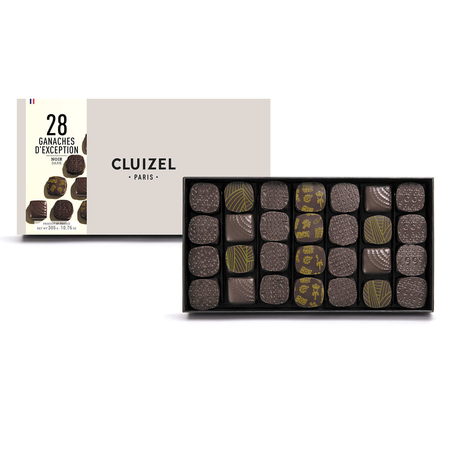 Coffret 28 ganaches chocolat noir de plantation Cluizel