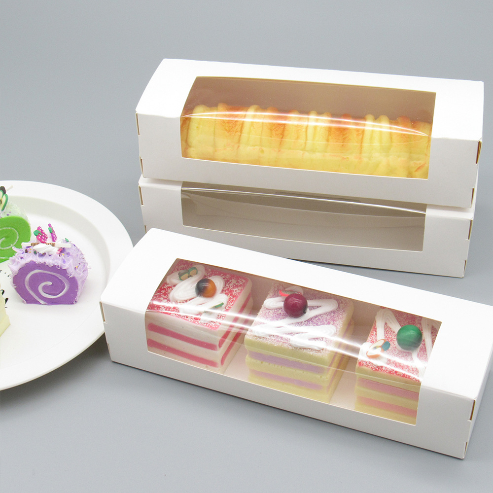 (10er Set) 22x7cm Karton Dessert Schachtel Muffin / Gebäck Transportbox mit Sichtfenster - Weiss
