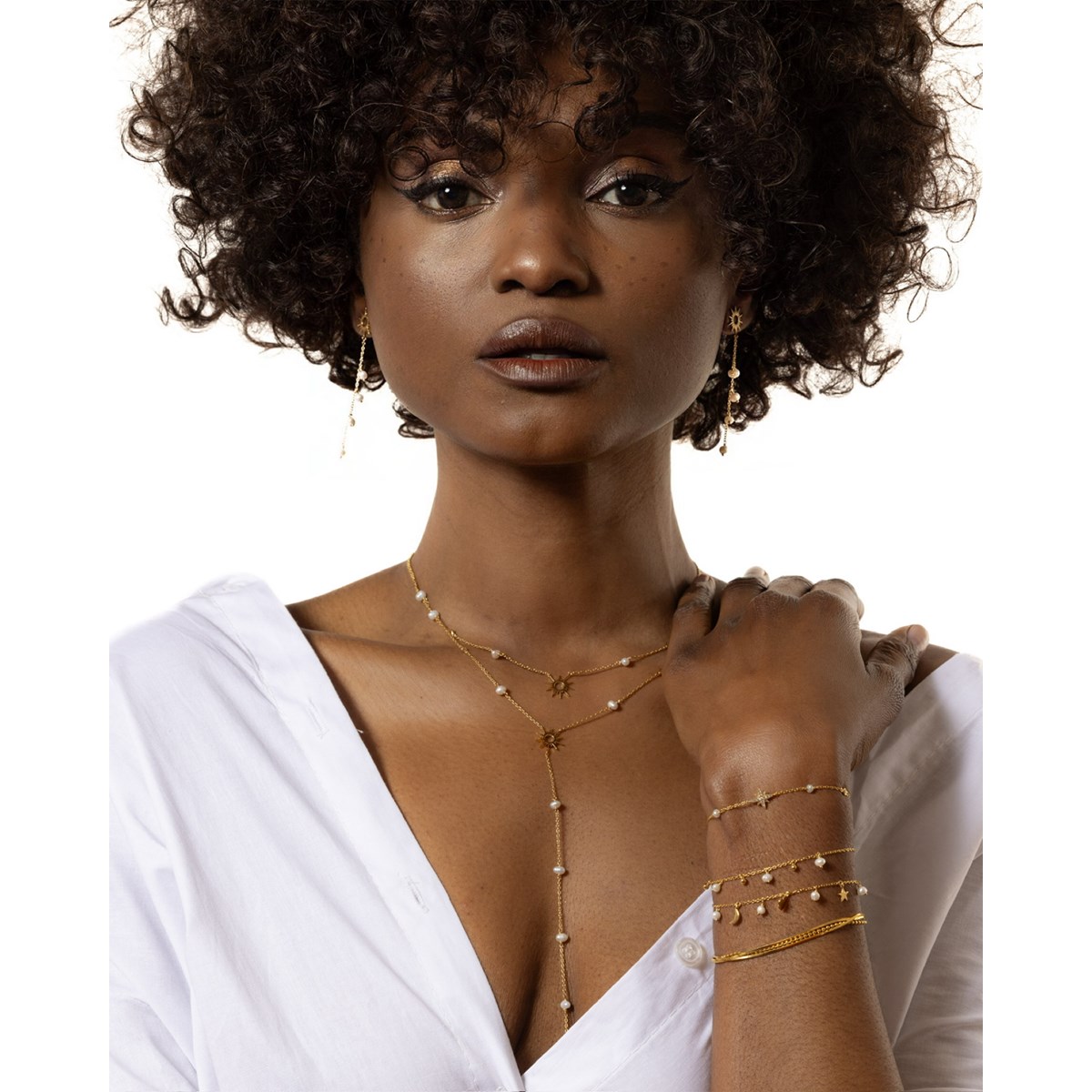 Boucles D'oreilles Argent Dorées Pendantes Soleil Avec Perles