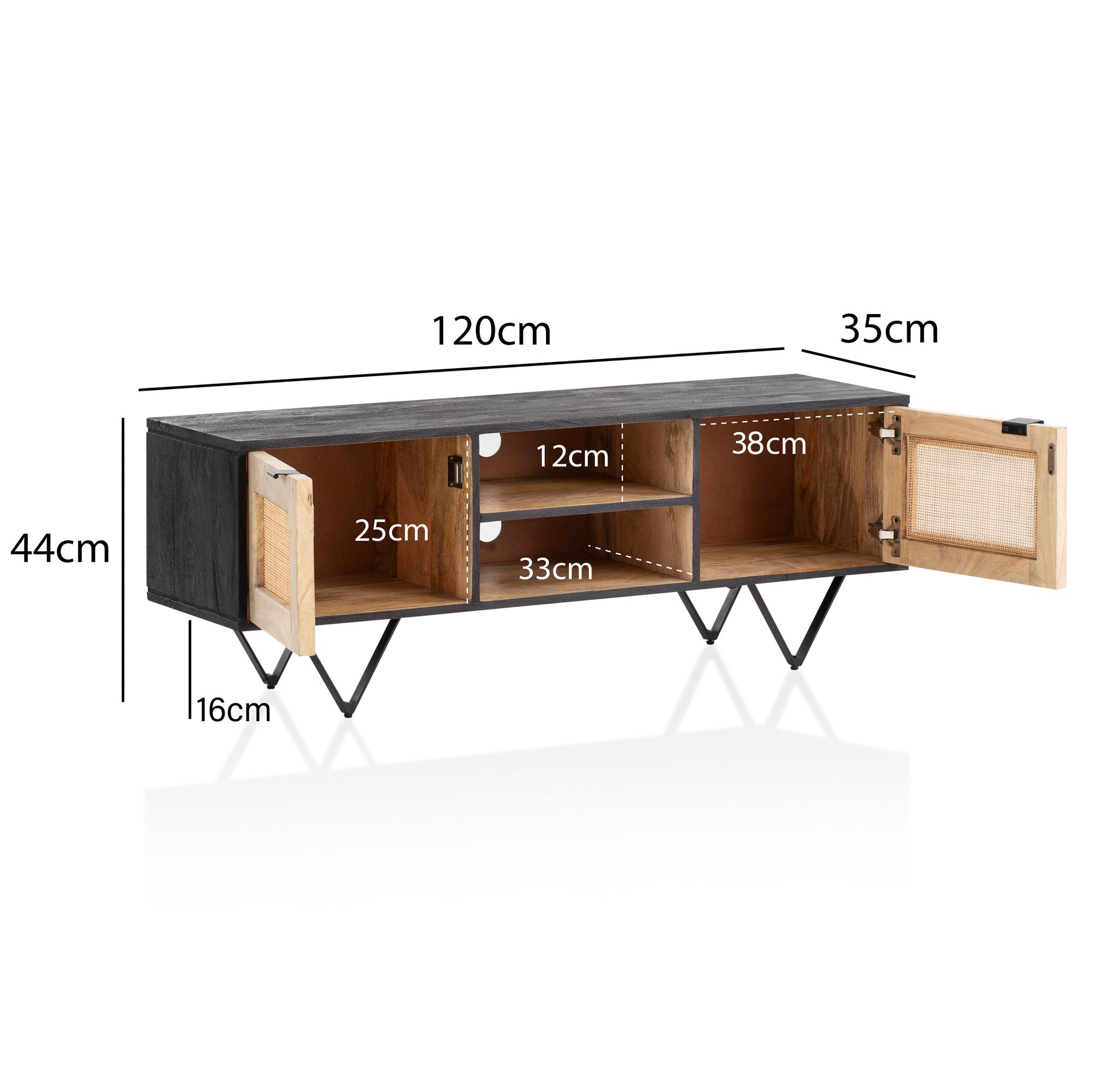 Lowboard FineBuy Fernsehkommode 120x44x35 cm TV Schrank Holz Fernsehschrank