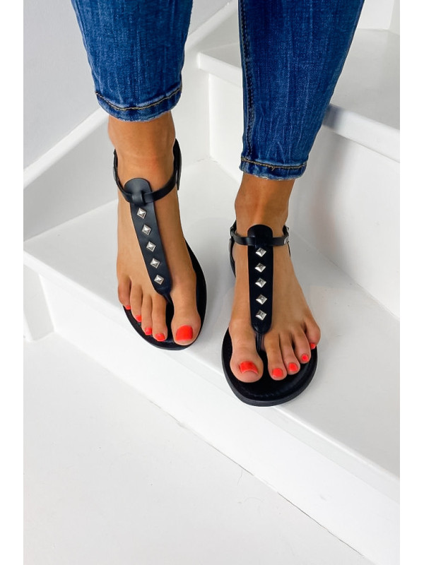 Tongs Cuir Bisma Noires  - Les Petites Bombes