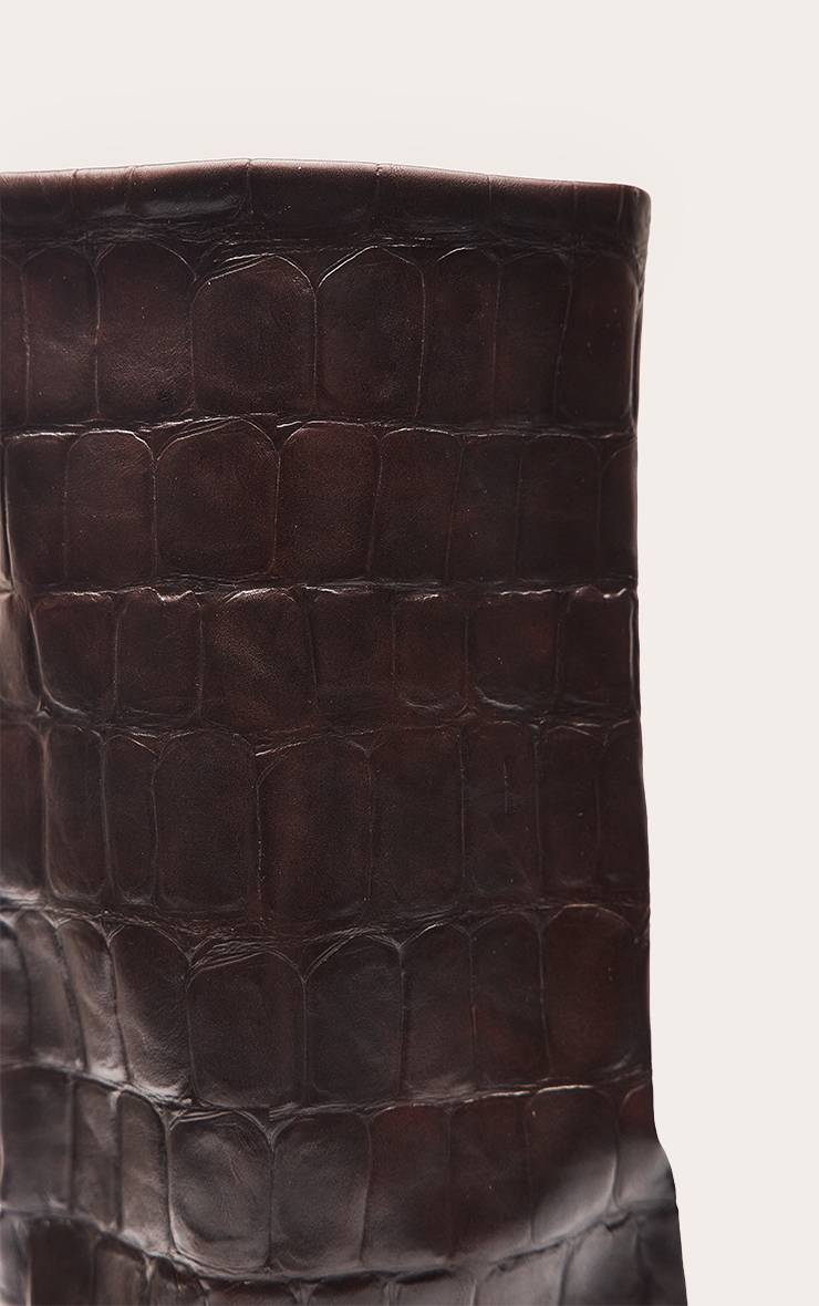 Chocolat Bottes Hautes À Talon En Synthétiquecuir Effet Croco Avec Revers Au Genou