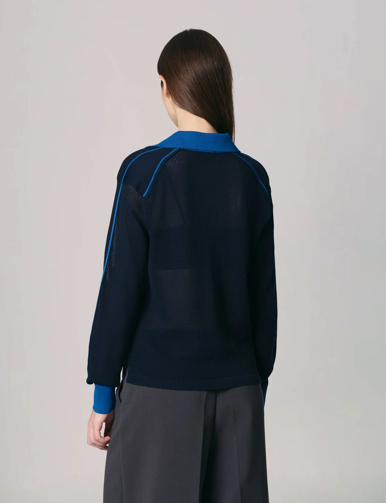 Pull polo à crochet bleu marine