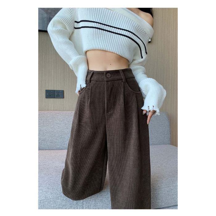 Dovitade - Hoge taille effen corduroy losse broek