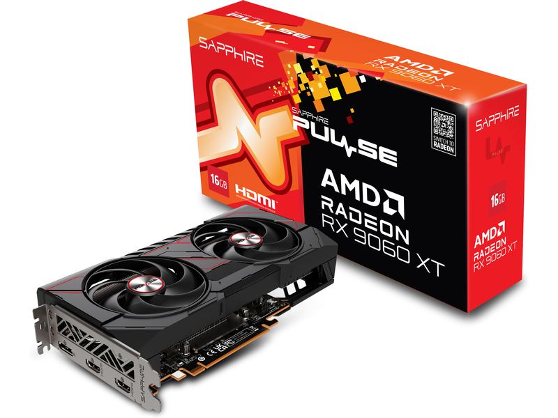 SAPPHIRE Grafikkarte AMD Radeon RX9060 XT PULSE OC 16GB GDD Grafikkarte mit 16 GB GDDR6 Speicher