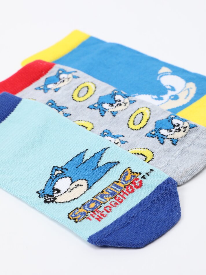 Pacote com 3 pares de meias do Sonic - Cores Sortidas