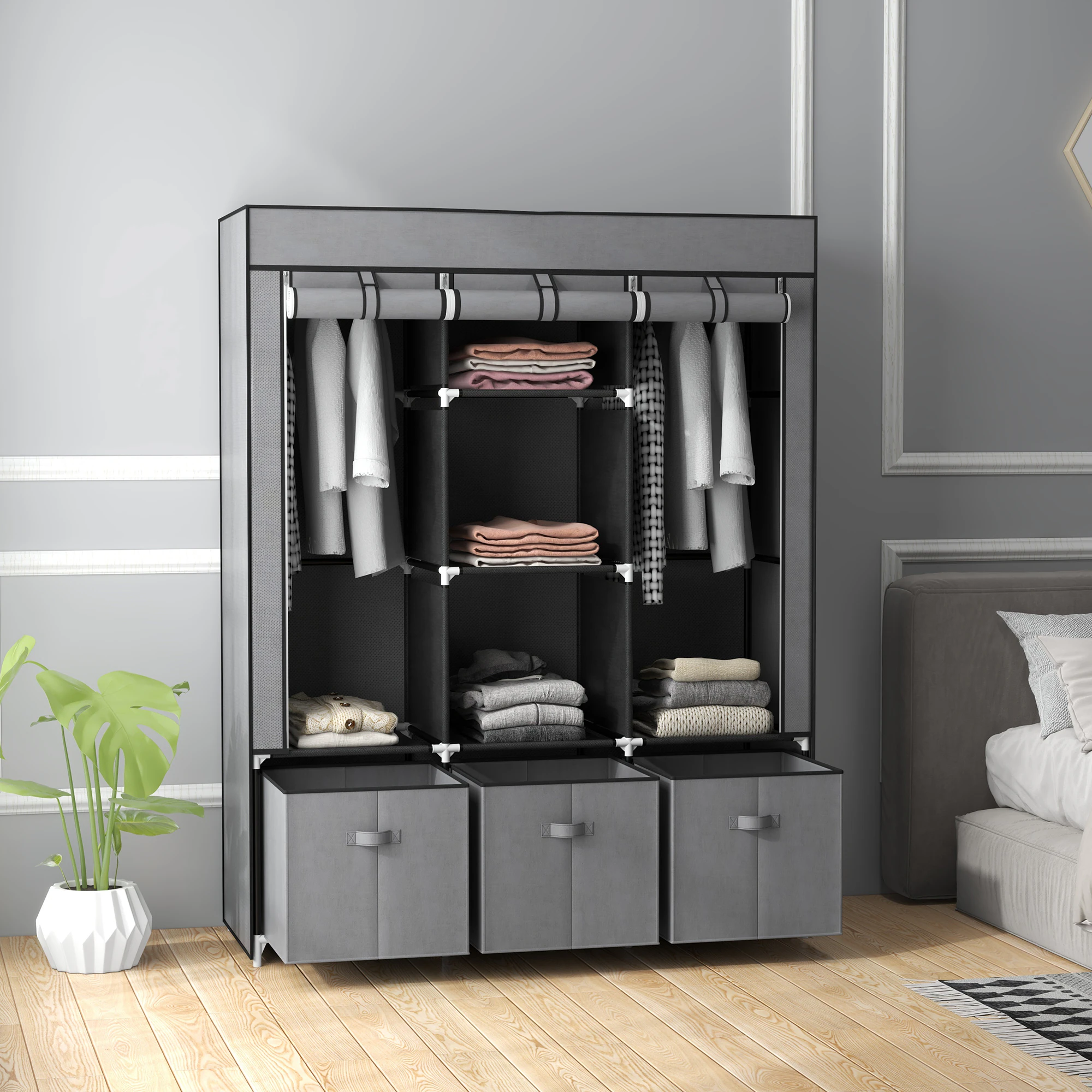 HOMCOM Stoffschrank mit Tür dunkelgrau 125L x 43B x 162,5H cm