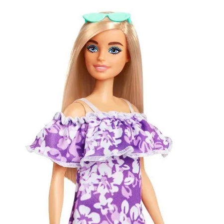 Barbie Loves the Ocean Puppe im lila Blumenkleid, aus recyceltem Kunststoff