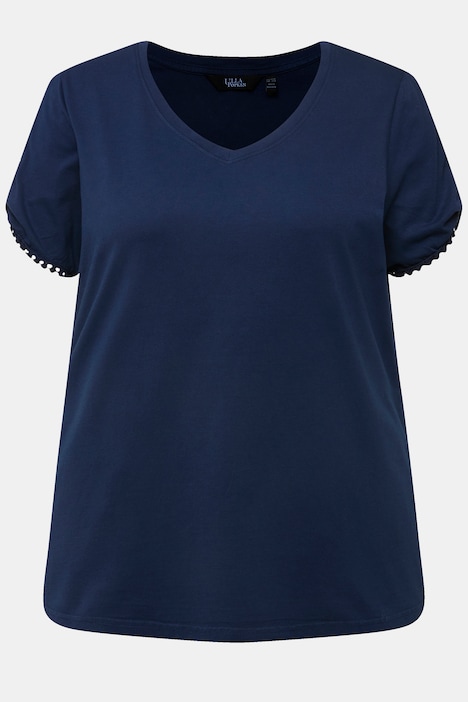 T-Shirt, Zierborte, Calssic, V-Ausschnitt, Halbarm
