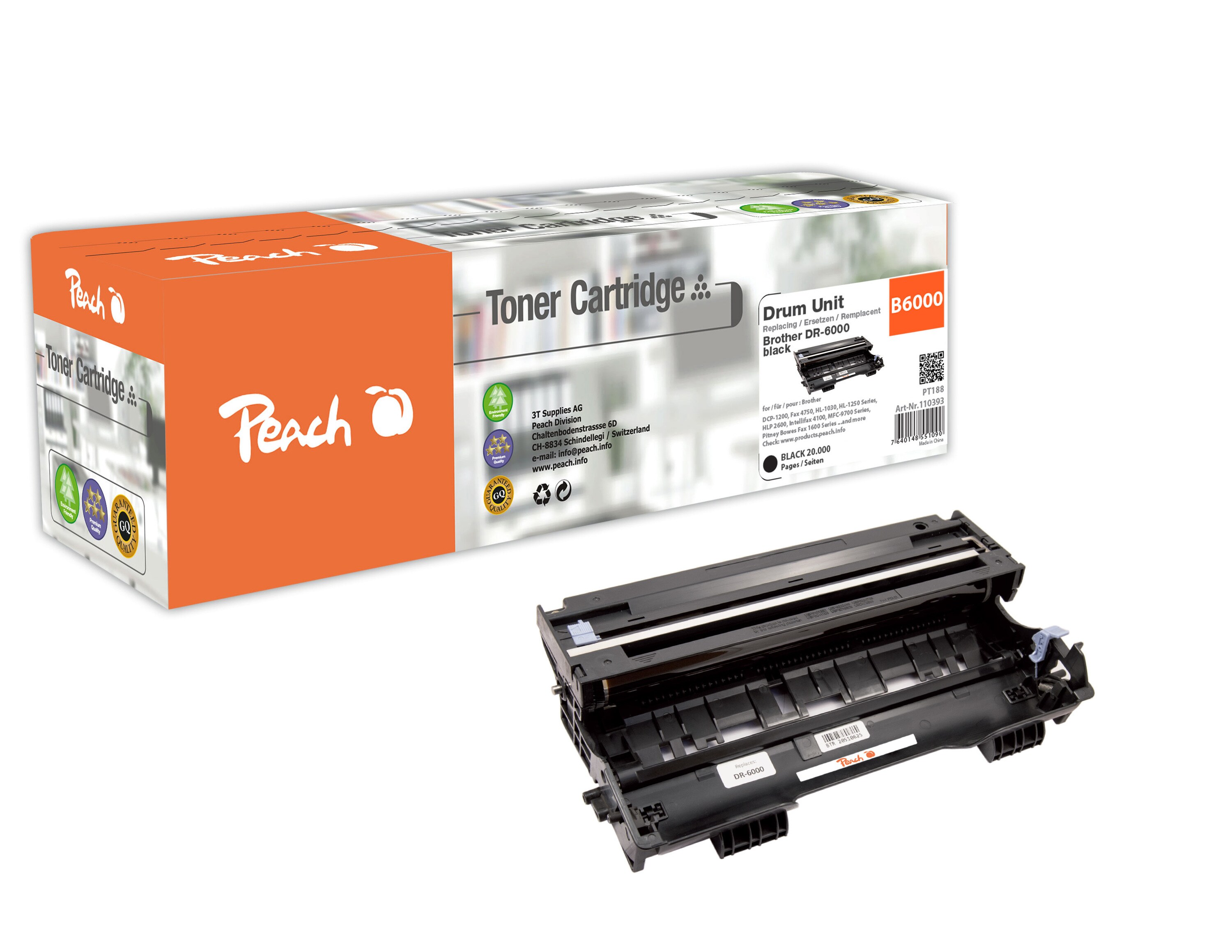 Peach B6000Trommeleinheit ersetzt Brother, Pitney Bowes DR-6000 für z.B. Brother DCP -1200, Brother DCP -1400, Brother Fax 4750, Brother Fax 5750 (wiederaufbereitet)