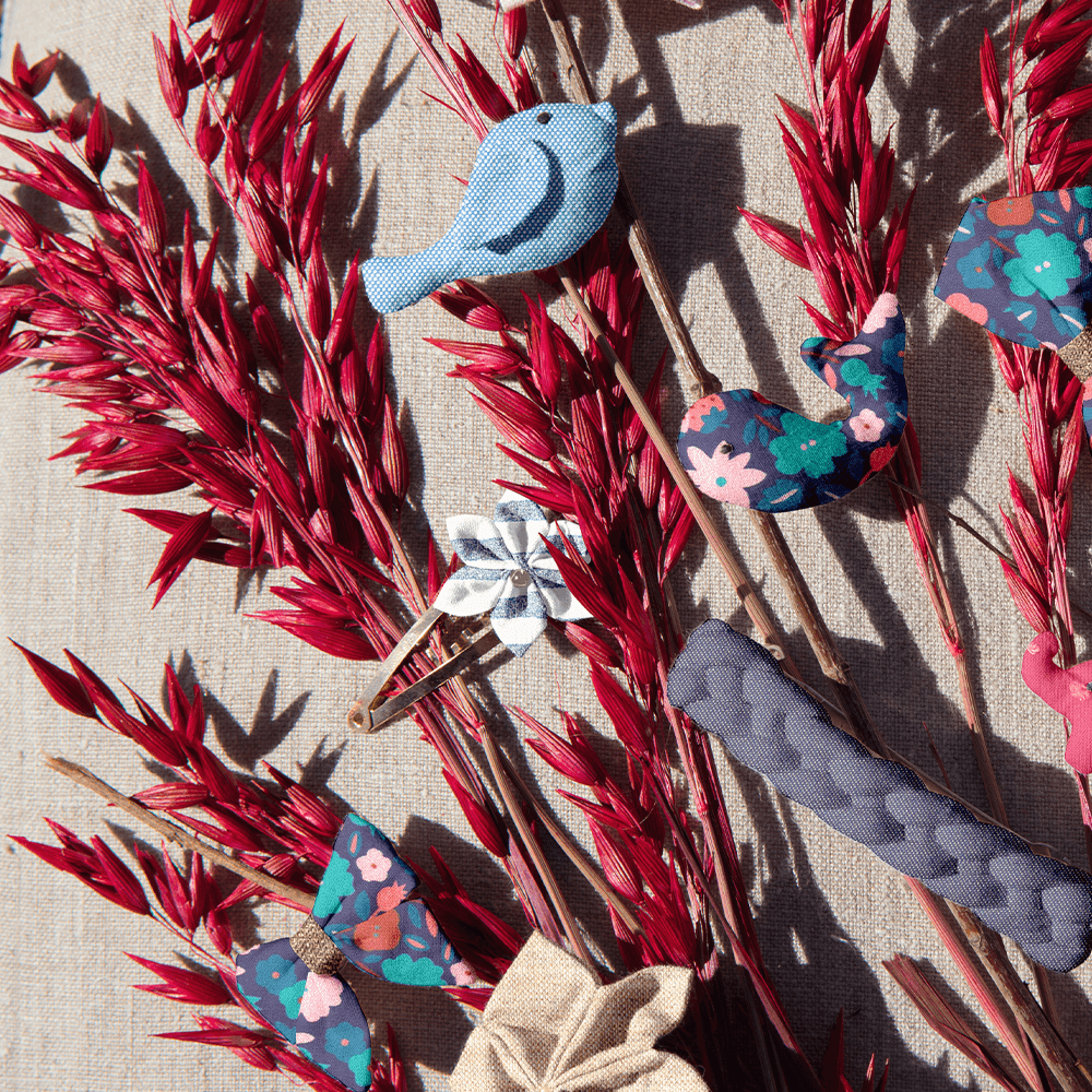 Barrette Clic-Clac Fleur Étoile Rayé Bleu Blanc
