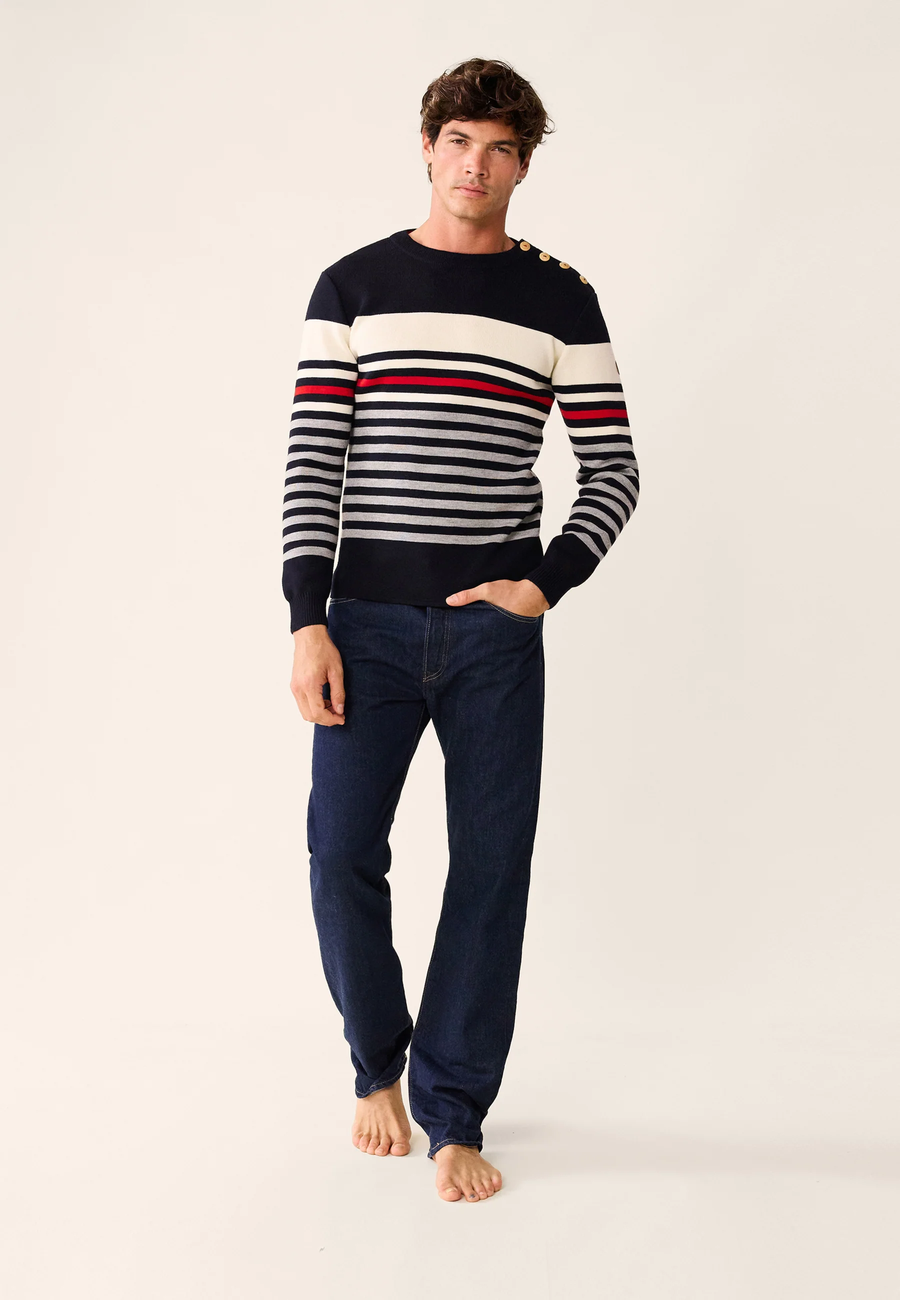 Pull Homme LSF x Armor Lux-Le Creac'h-Marine Blanc Rouge Gris