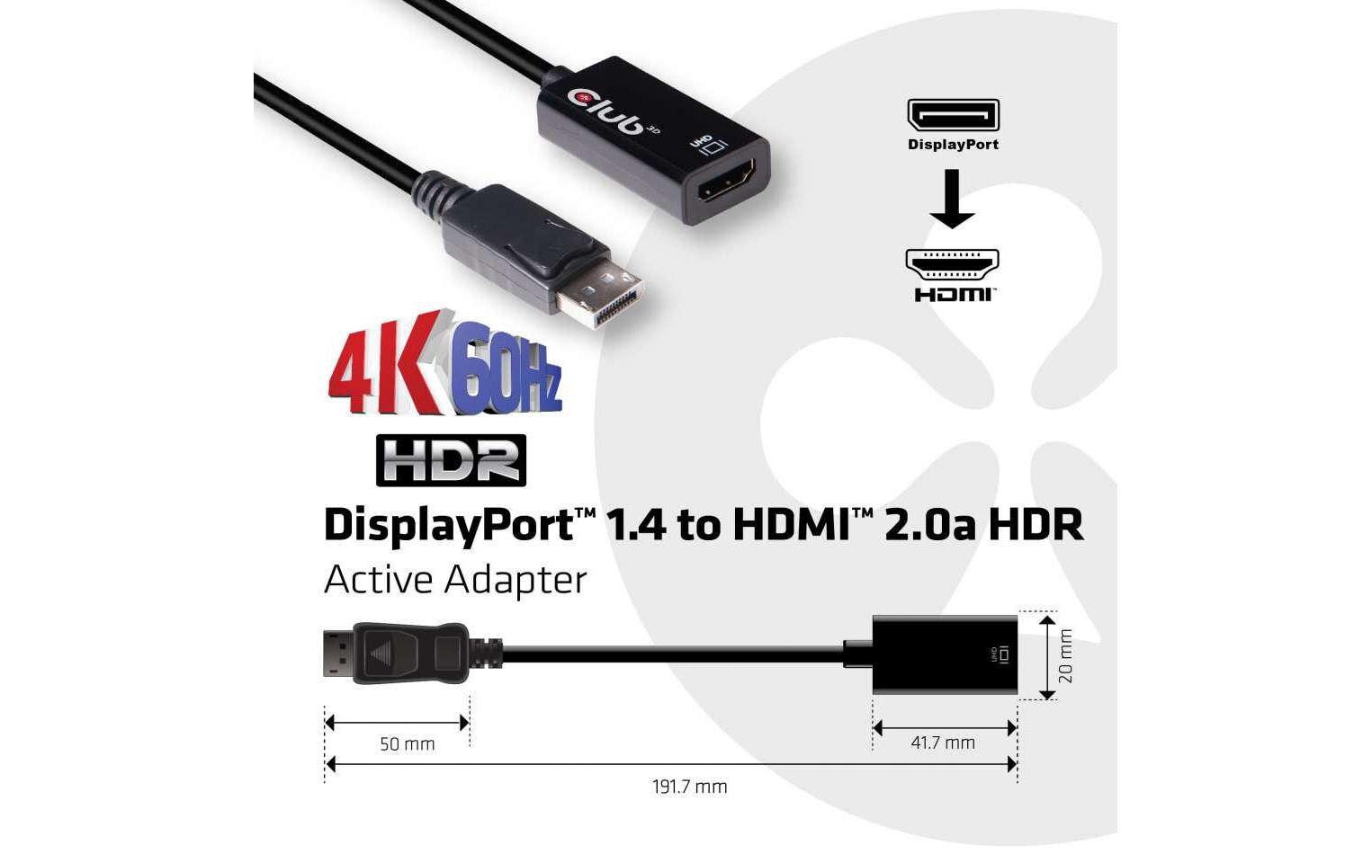 Adapter DP 1.4 - HDMI 2.0 HDR, 4K aktiv