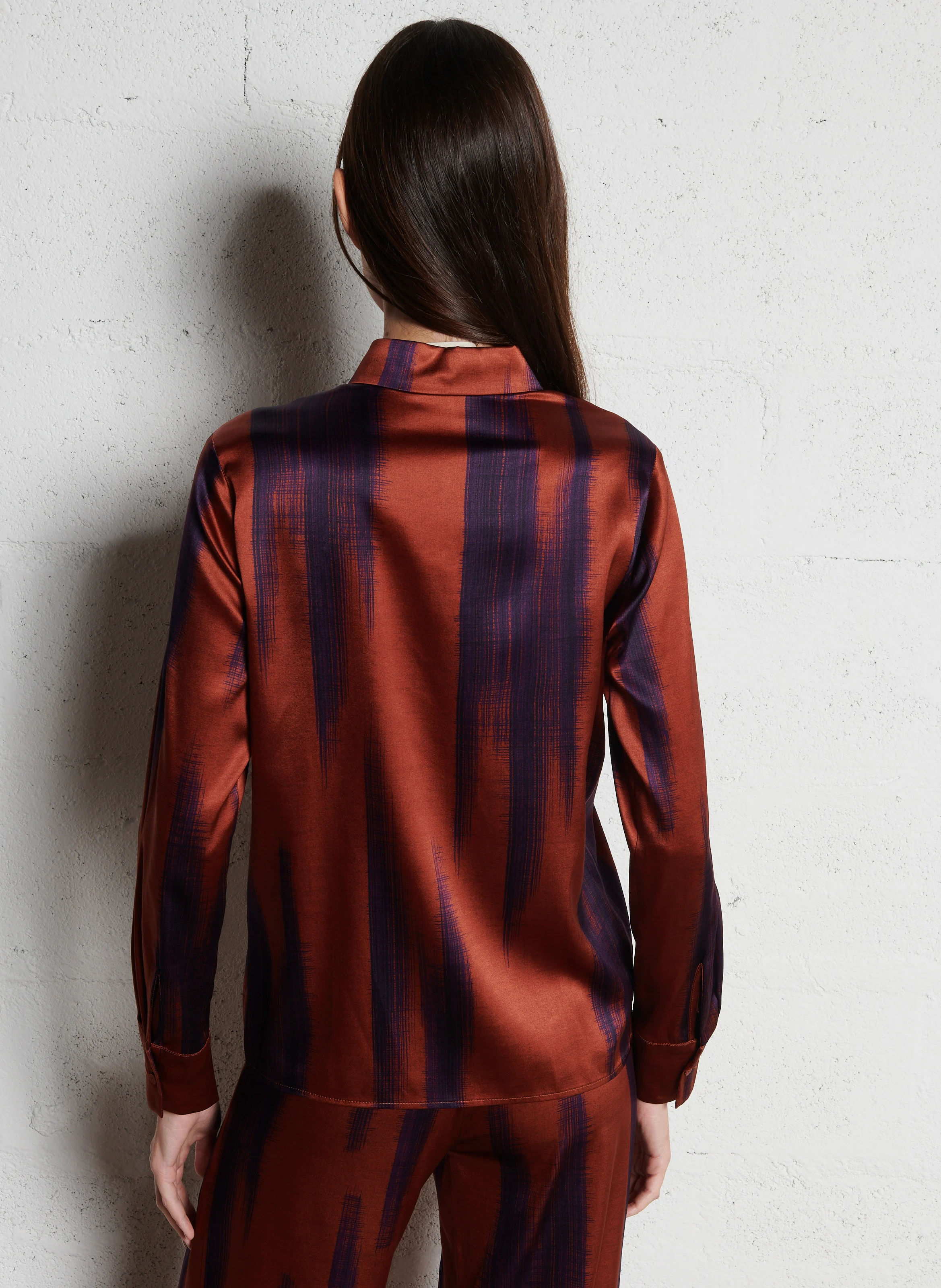 SIMON - Chemise droite col classique imprimée en soie mélangée | Orange
