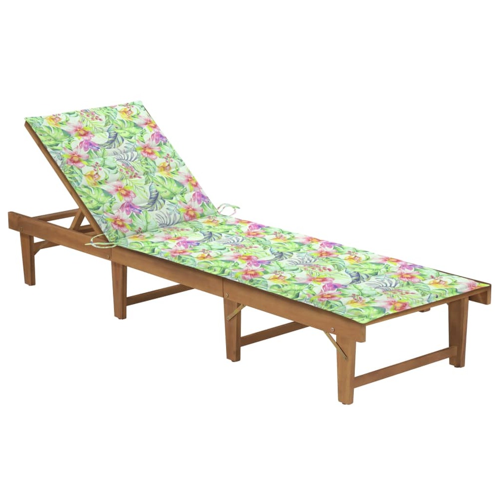 Transat chaise longue bain de soleil lit de jardin terrasse meuble d'extérieur pliable avec coussin bois d'acacia solide 02_0